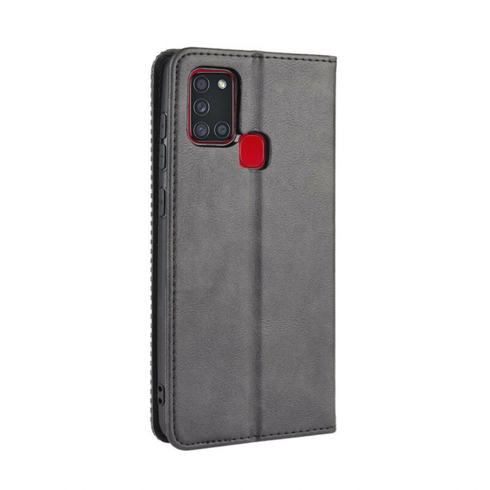 Bescherming Hoesje voor Samsung Galaxy A21s Folio-hoesje Vintage Gestileerd Leereffect