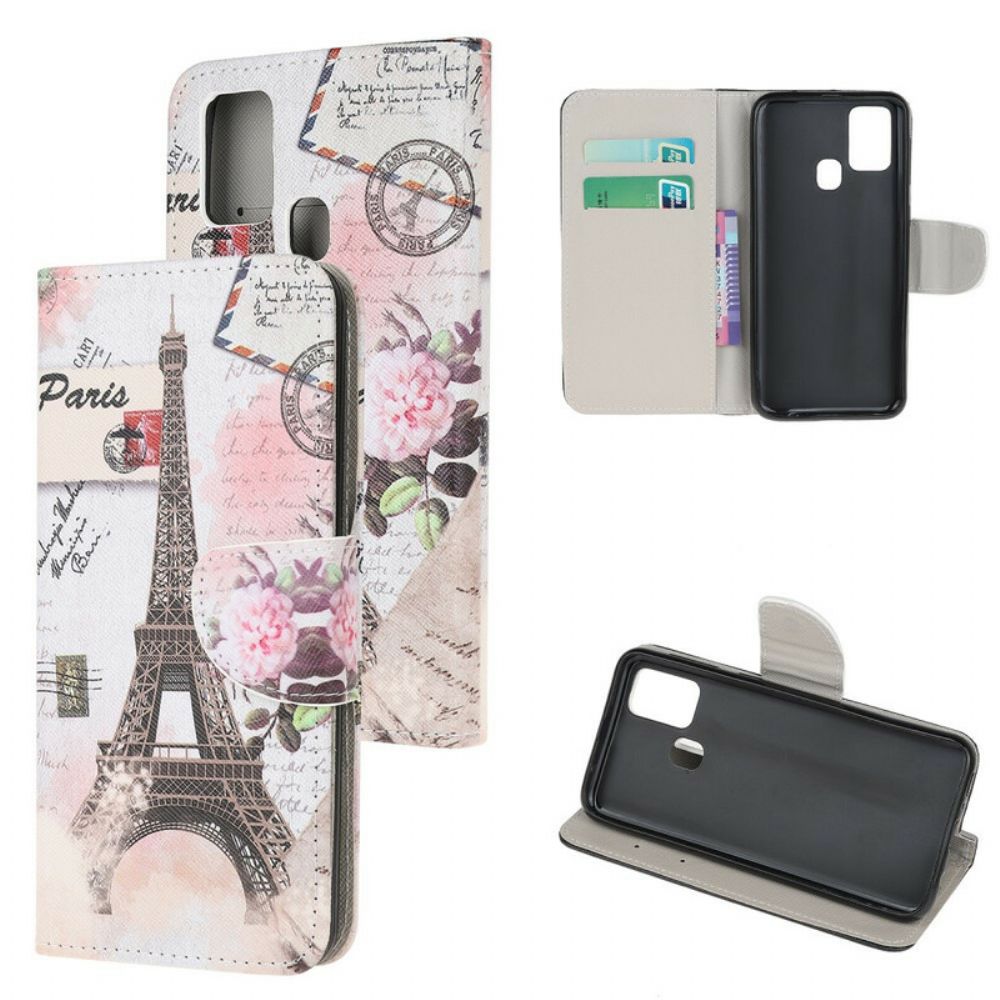 Flip Case voor Samsung Galaxy A21s Retro Eiffeltoren