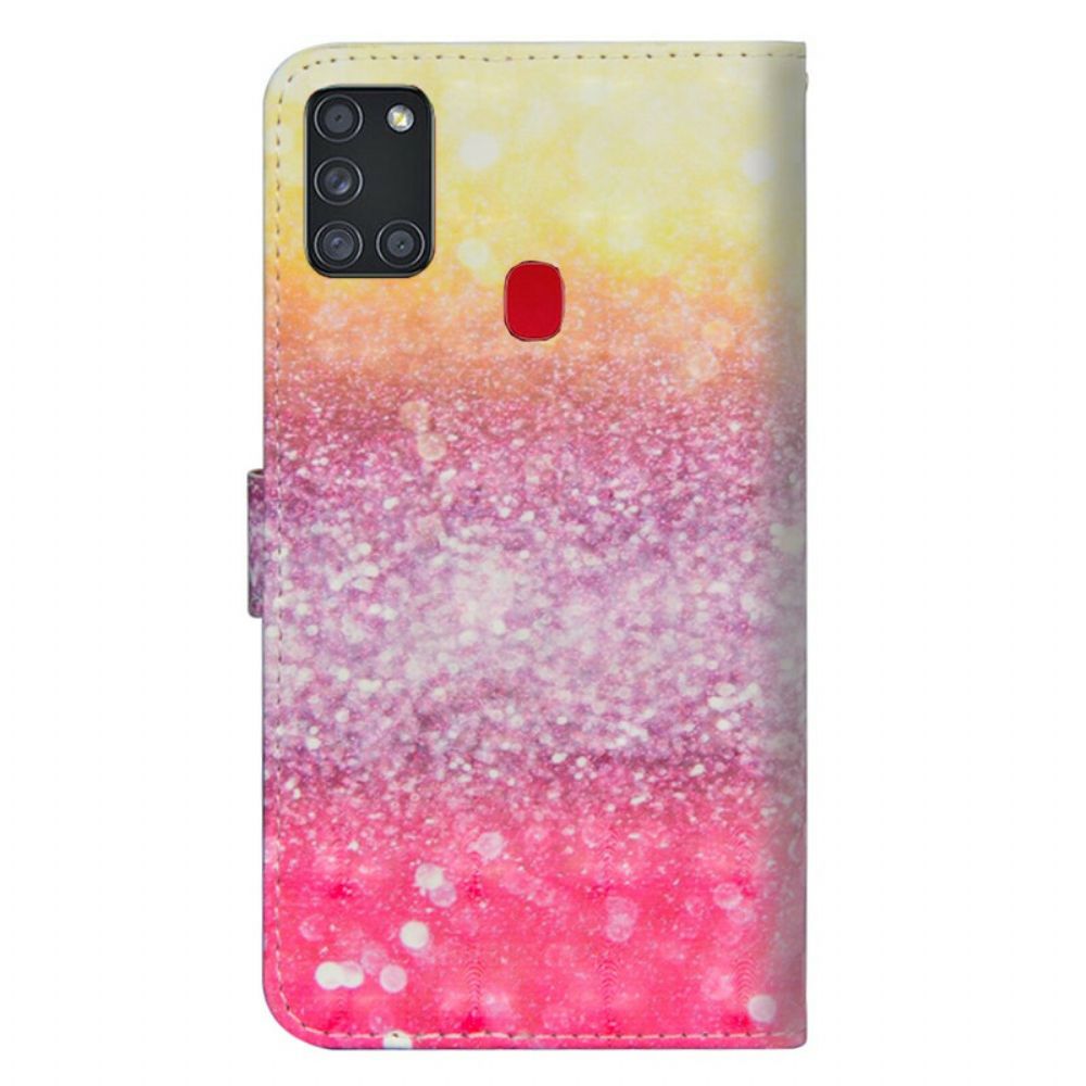 Folio-hoesje voor Samsung Galaxy A21s Magenta Glitterverloop