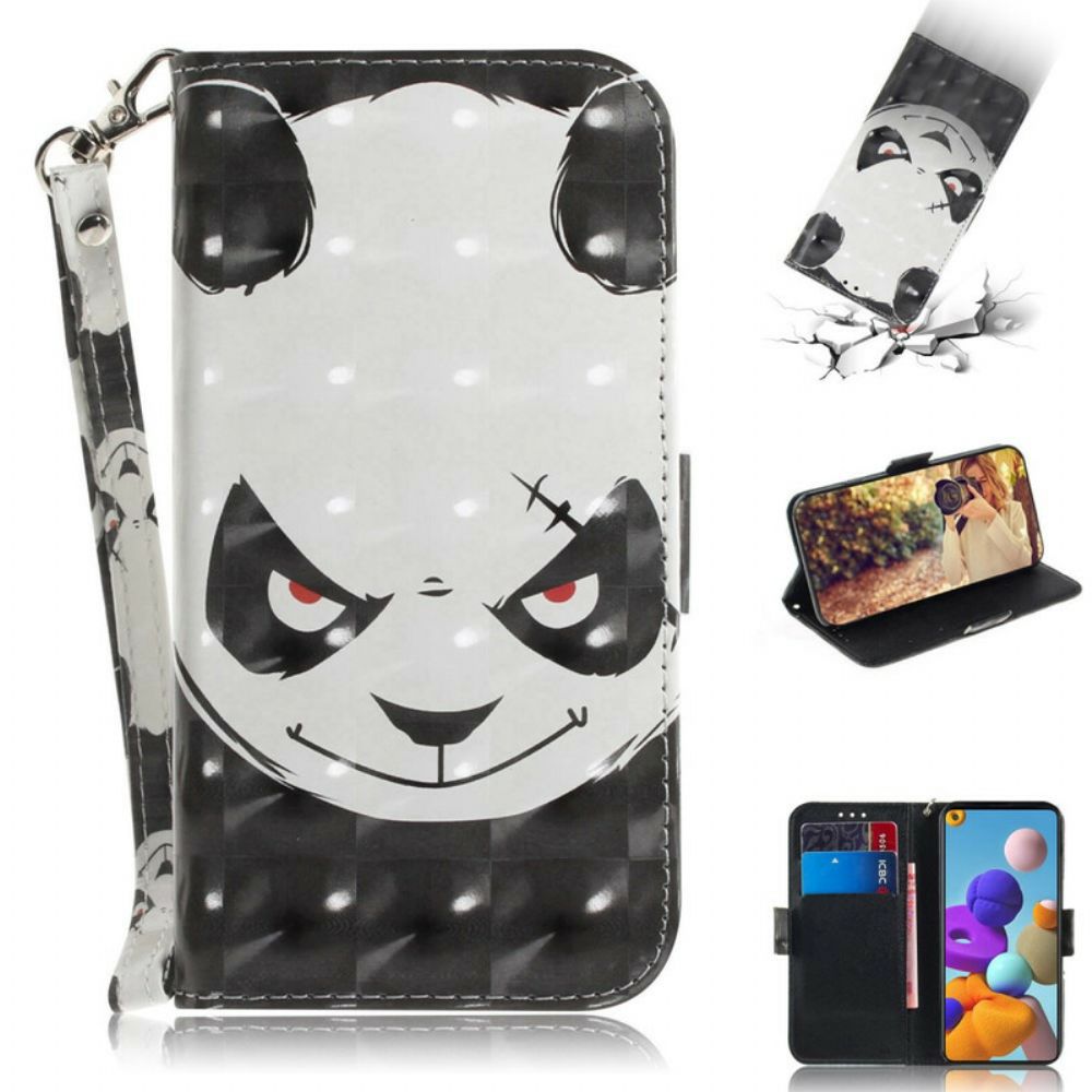 Folio-hoesje voor Samsung Galaxy A21s Met Ketting Boze Panda Met Riem