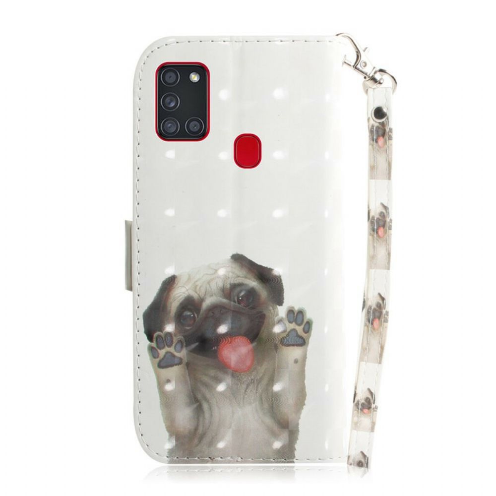 Folio-hoesje voor Samsung Galaxy A21s Met Ketting Hou Van Mijn Hond Met Riem