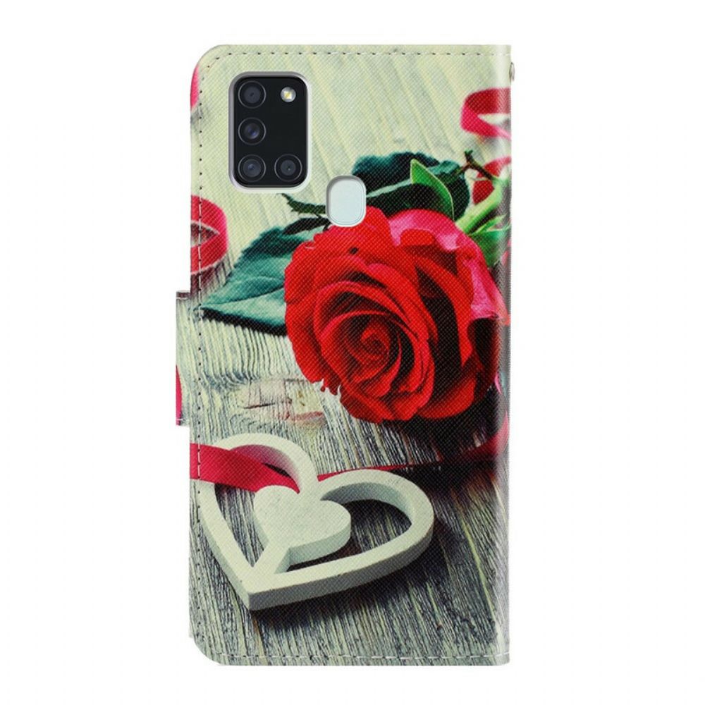 Folio-hoesje voor Samsung Galaxy A21s Met Ketting Kleurrijke Bandbloemen