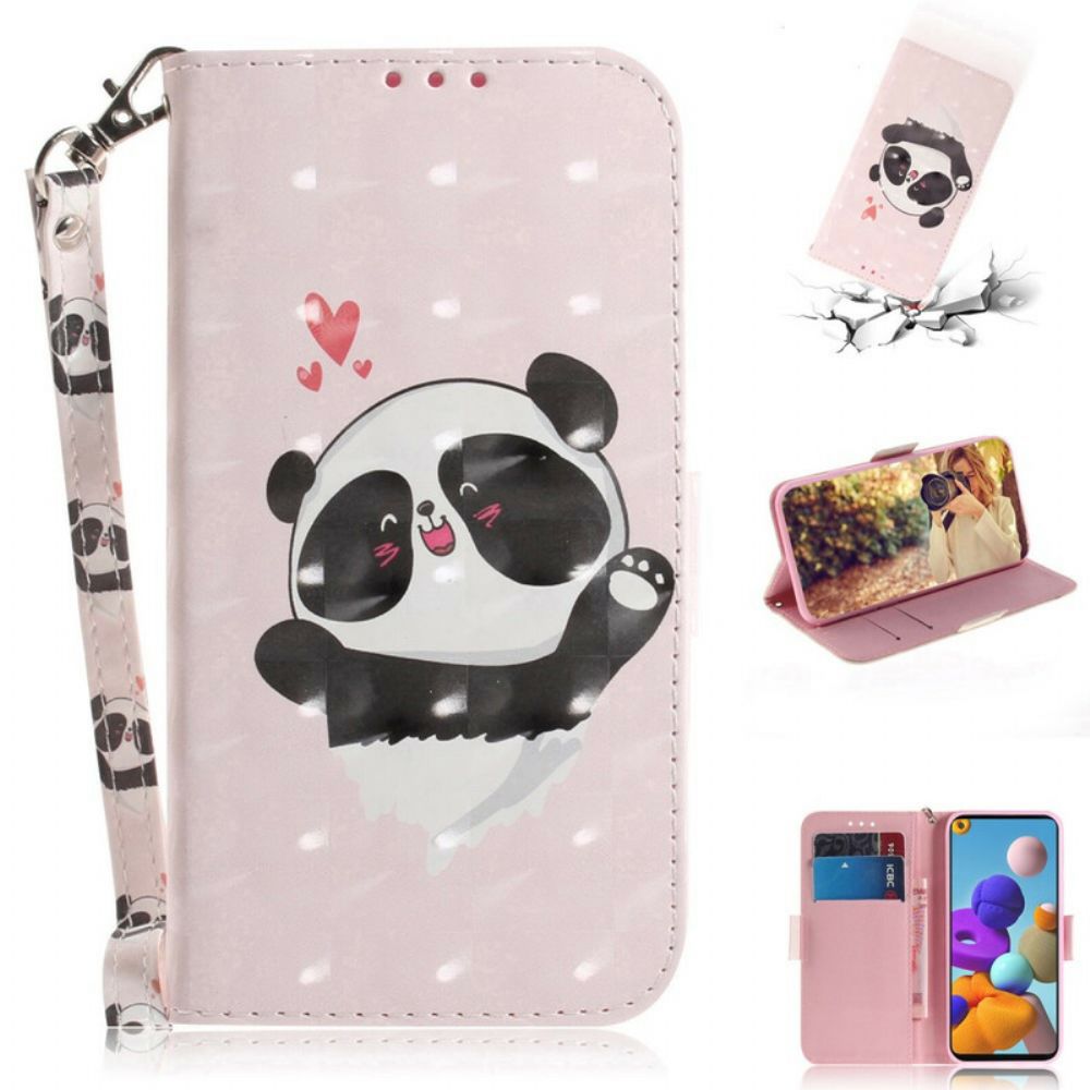 Folio-hoesje voor Samsung Galaxy A21s Met Ketting Panda Liefdesriem