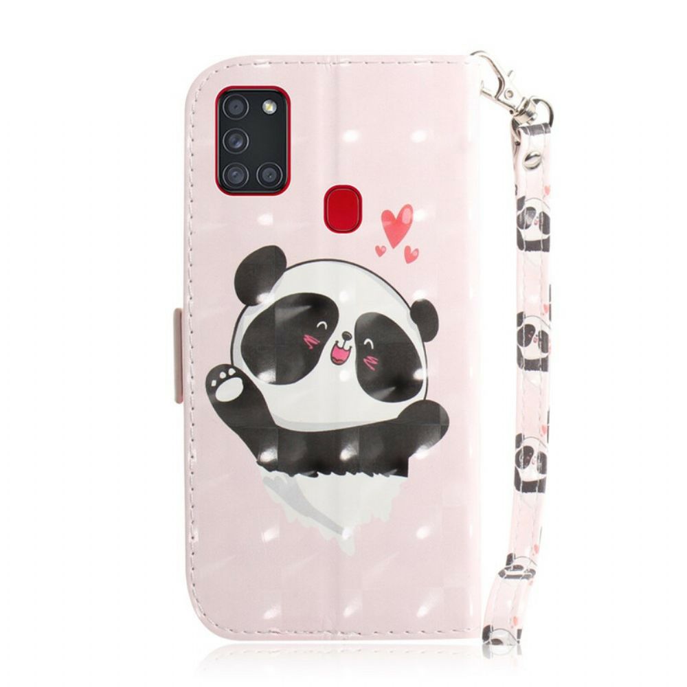 Folio-hoesje voor Samsung Galaxy A21s Met Ketting Panda Liefdesriem