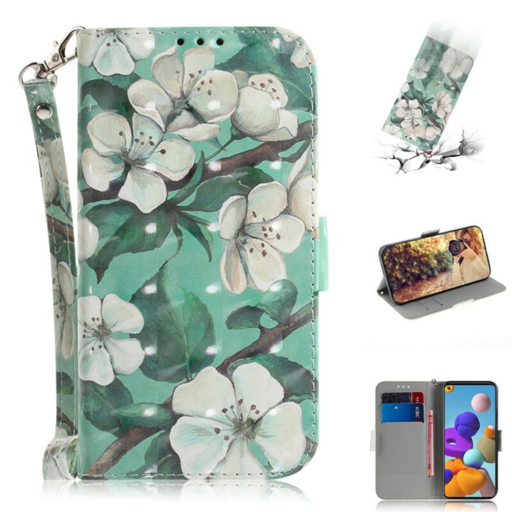 Folio-hoesje voor Samsung Galaxy A21s Met Ketting Thong Bloemenboom