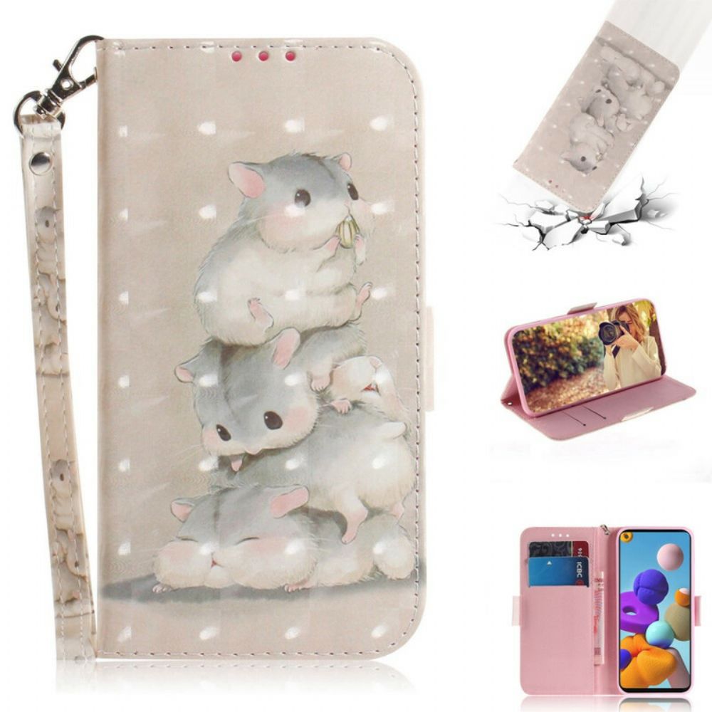 Folio-hoesje voor Samsung Galaxy A21s Met Ketting Thong Hamsters