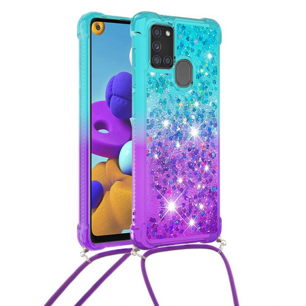 Hoesje voor Samsung Galaxy A21s Siliconen Glitter En Koord