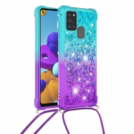 Hoesje voor Samsung Galaxy A21s Siliconen Glitter En Koord