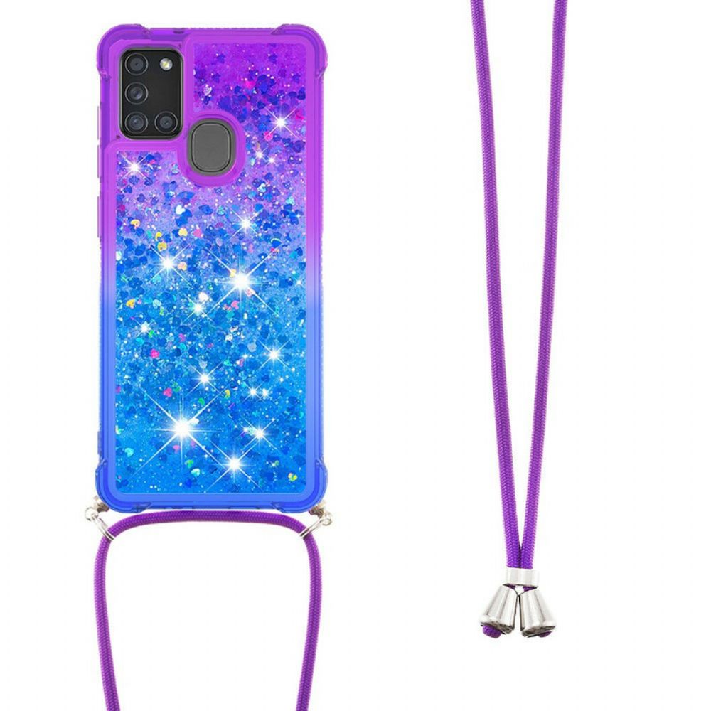 Hoesje voor Samsung Galaxy A21s Siliconen Glitter En Koord