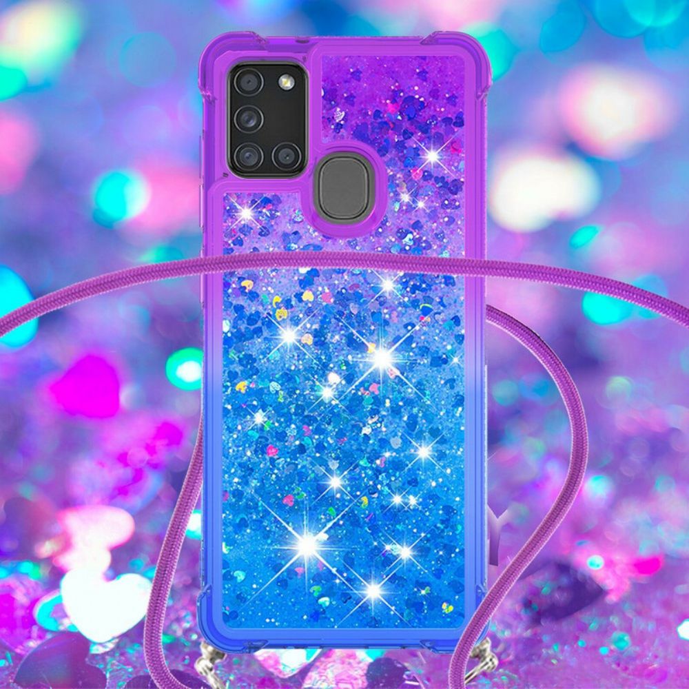 Hoesje voor Samsung Galaxy A21s Siliconen Glitter En Koord