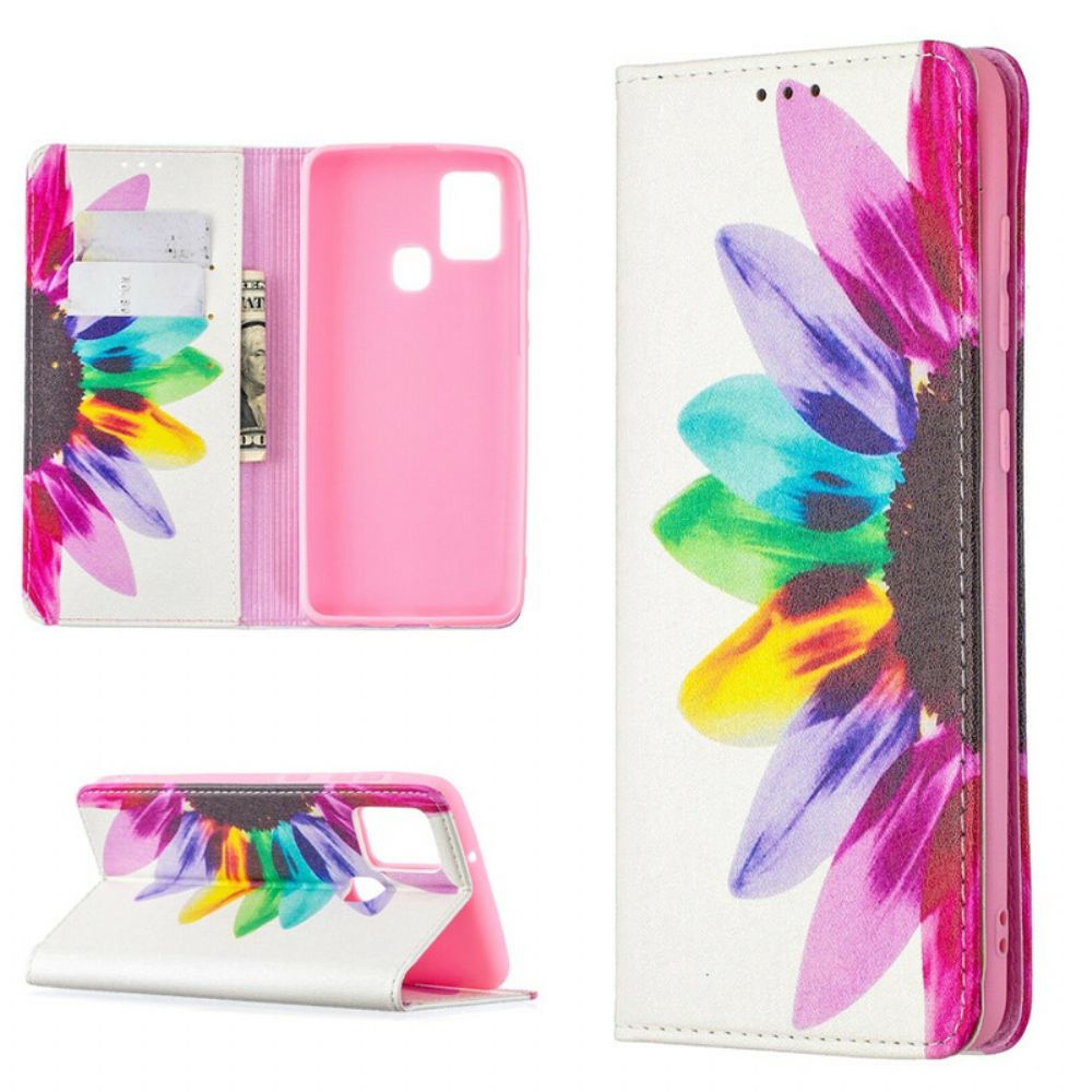 Leren Hoesje voor Samsung Galaxy A21s Aquarel Bloem