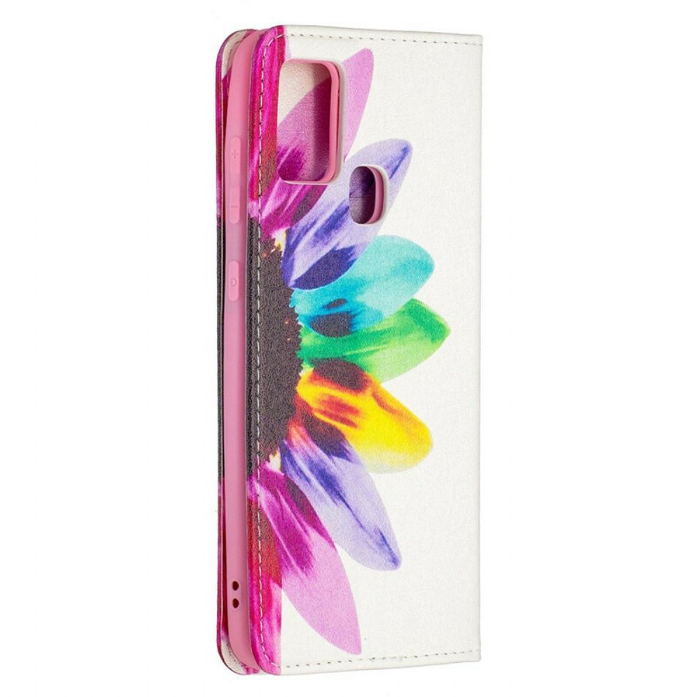 Leren Hoesje voor Samsung Galaxy A21s Aquarel Bloem