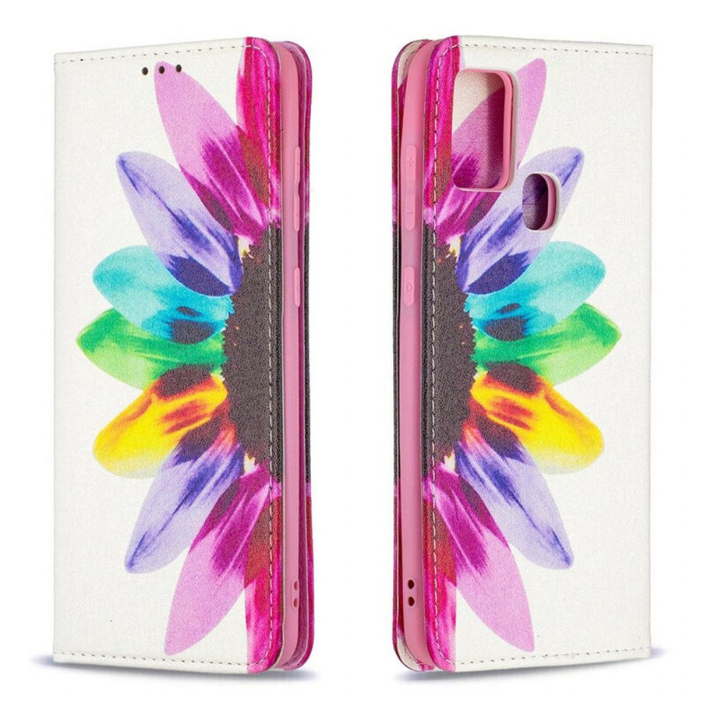 Leren Hoesje voor Samsung Galaxy A21s Aquarel Bloem