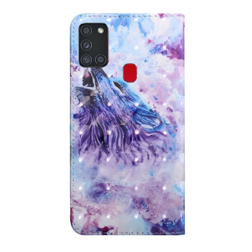 Leren Hoesje voor Samsung Galaxy A21s Aquarel Wolf