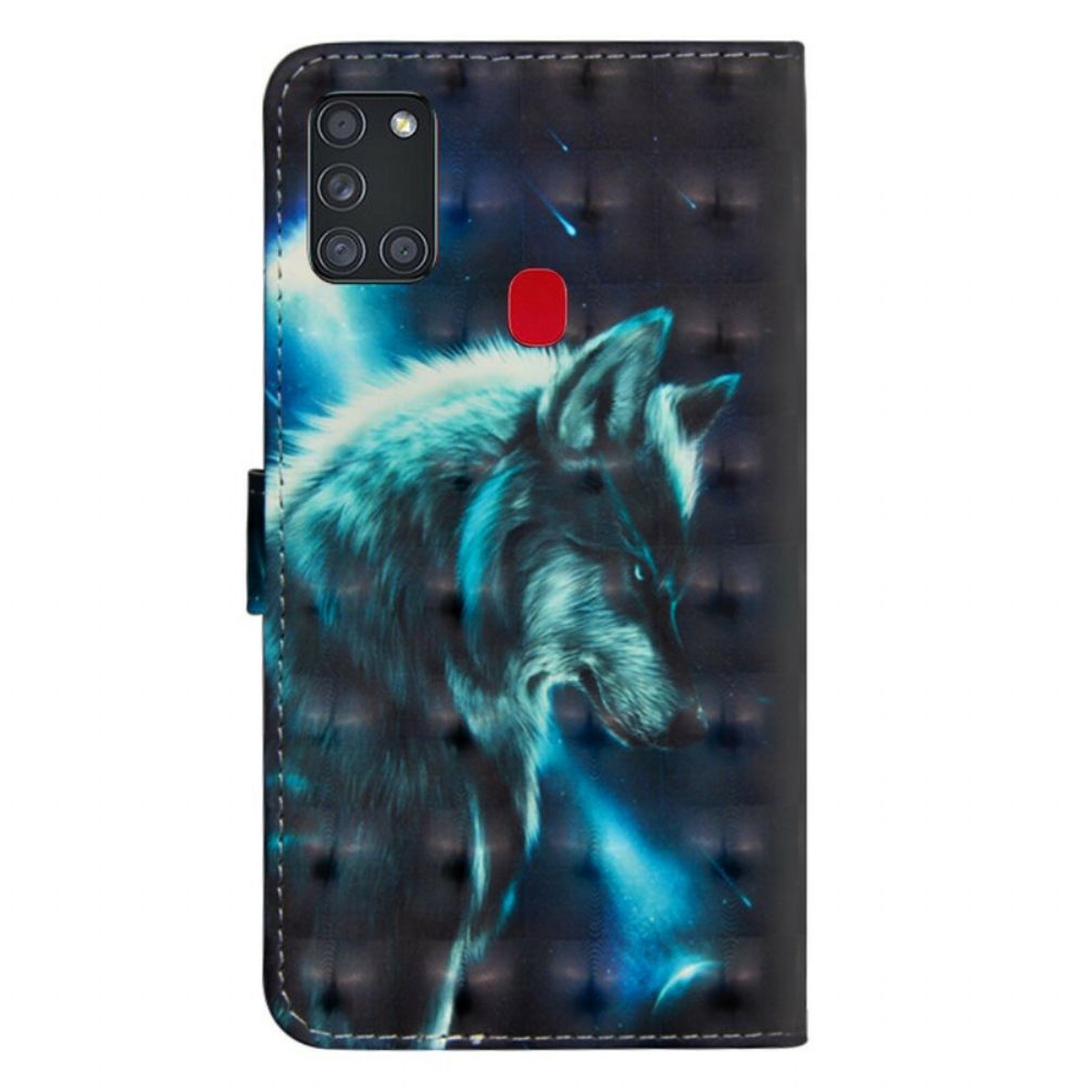 Leren Hoesje voor Samsung Galaxy A21s Majestueuze Wolf