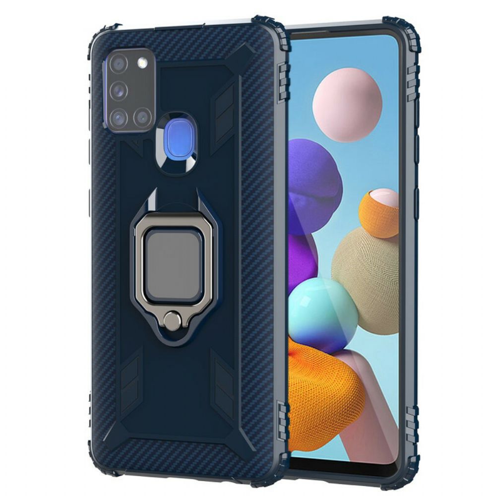 Telefoonhoesje voor Samsung Galaxy A21s Ring En Koolstofvezel