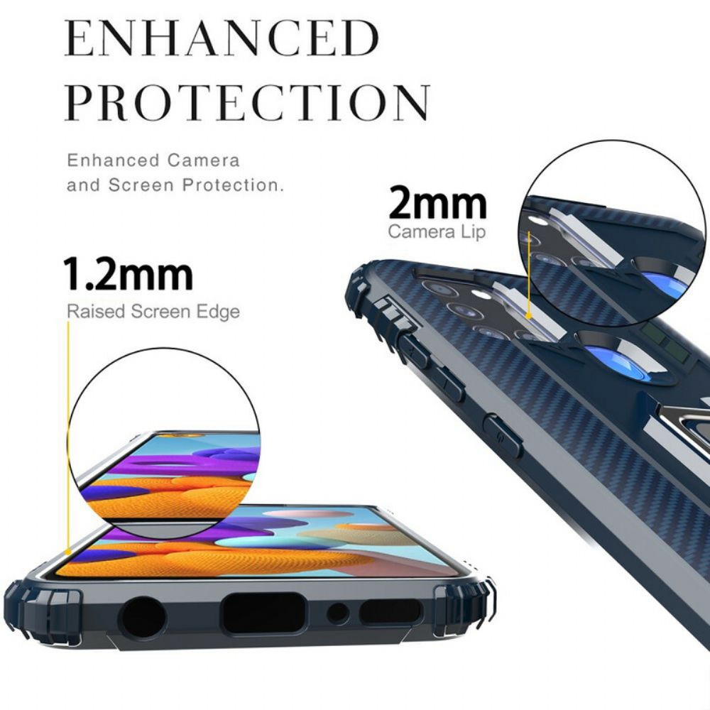 Telefoonhoesje voor Samsung Galaxy A21s Ring En Koolstofvezel