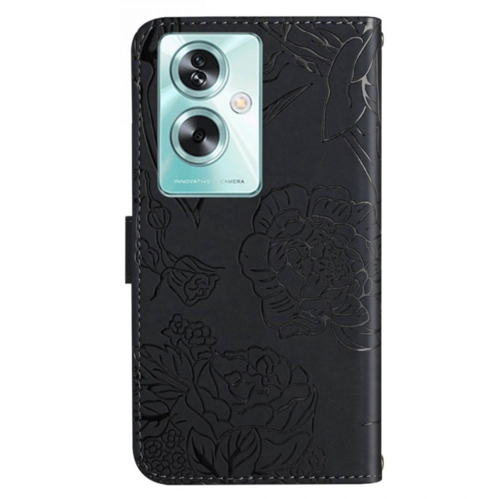 Leren Hoesje Oppo Reno 11f 5g Vlinderprint Met Schouderband Bescherming Hoesje