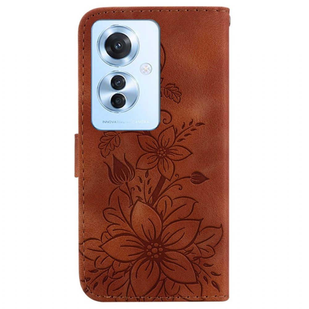 Leren Hoesje Voor Oppo Reno 11f 5g Leliebloemen Met Riempje