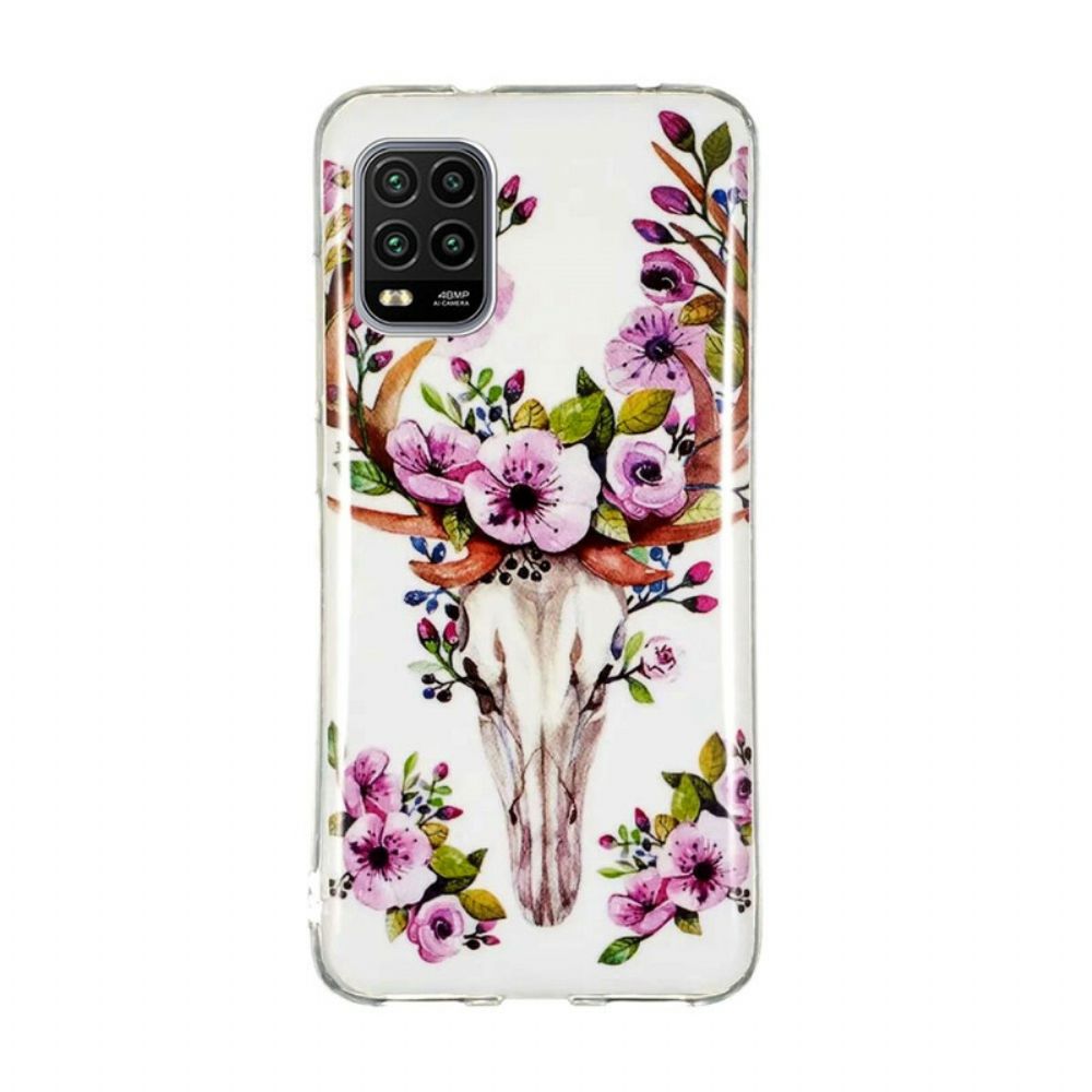 Hoesje voor Xiaomi Mi 10 Lite Fluorescerende Eland Met Bloemen