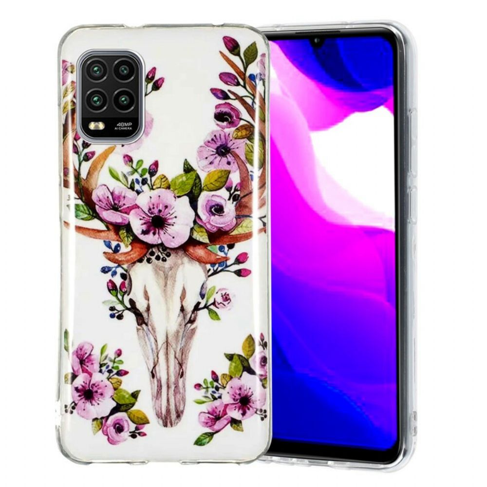 Hoesje voor Xiaomi Mi 10 Lite Fluorescerende Eland Met Bloemen