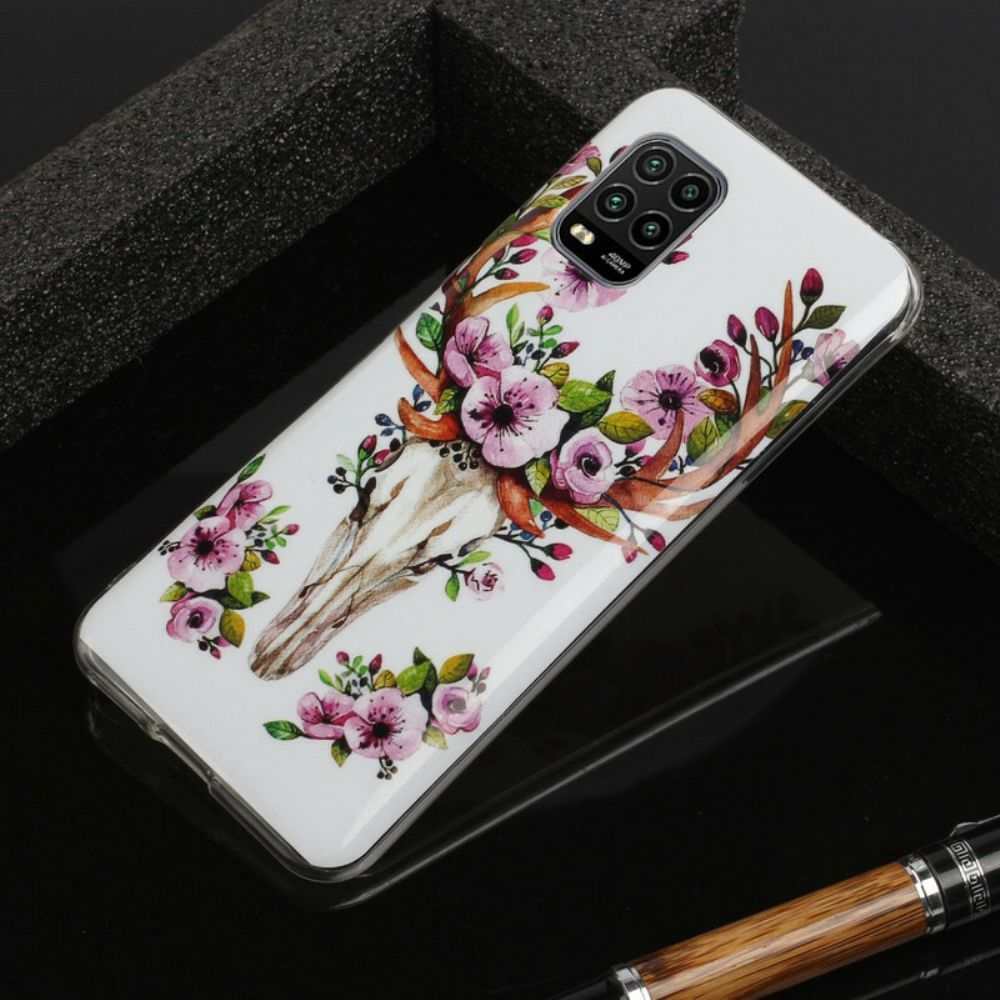 Hoesje voor Xiaomi Mi 10 Lite Fluorescerende Eland Met Bloemen