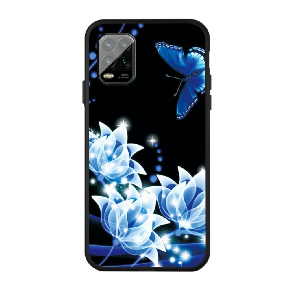 Hoesje voor Xiaomi Mi 10 Lite Vlinder En Blauwe Bloemen