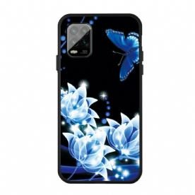 Hoesje voor Xiaomi Mi 10 Lite Vlinder En Blauwe Bloemen