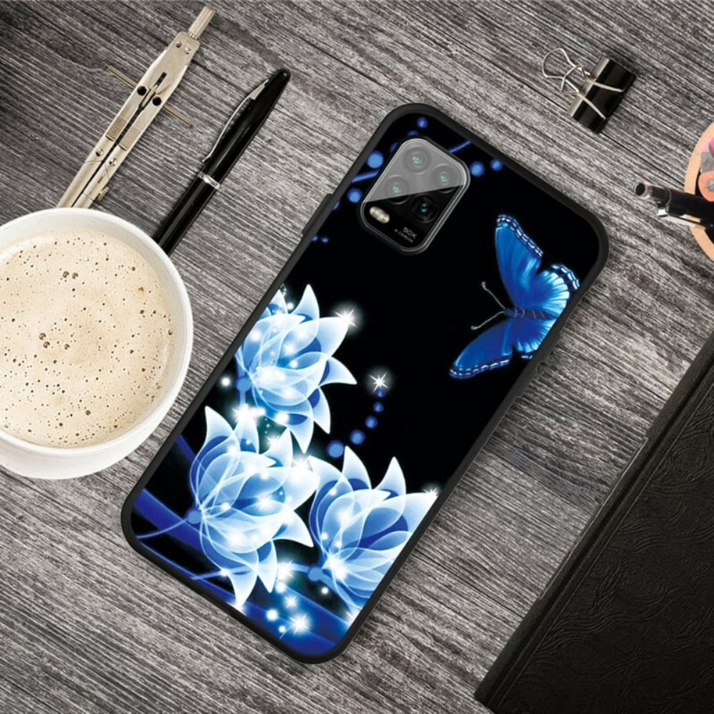 Hoesje voor Xiaomi Mi 10 Lite Vlinder En Blauwe Bloemen