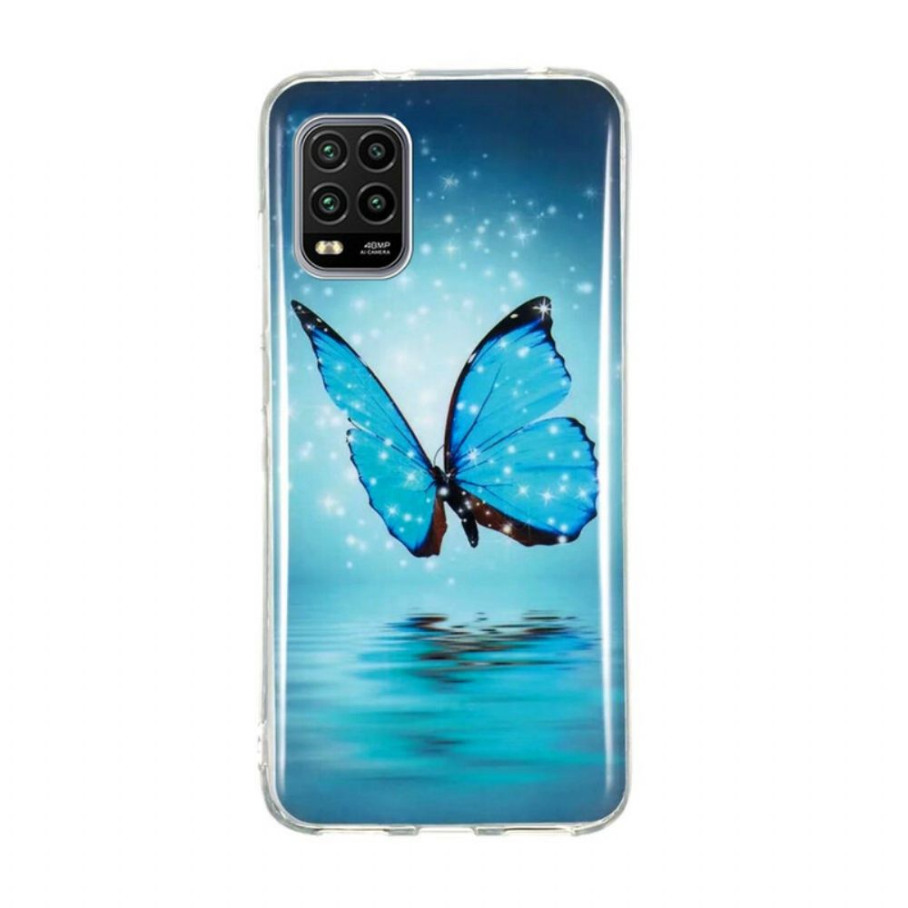 Telefoonhoesje voor Xiaomi Mi 10 Lite Fluorescerende Blauwe Vlinder