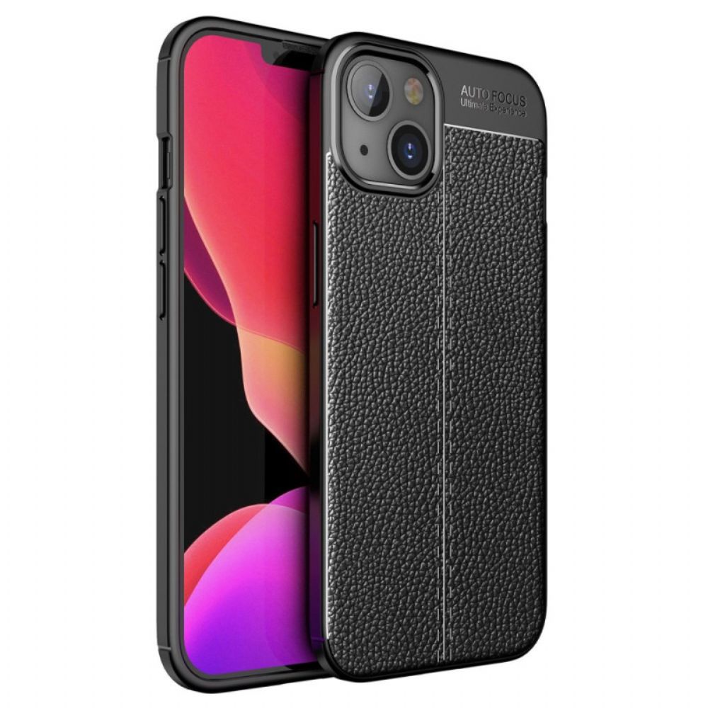 Hoesje voor iPhone 14 Plus Dubbele Lijn Litchi Leder Effect