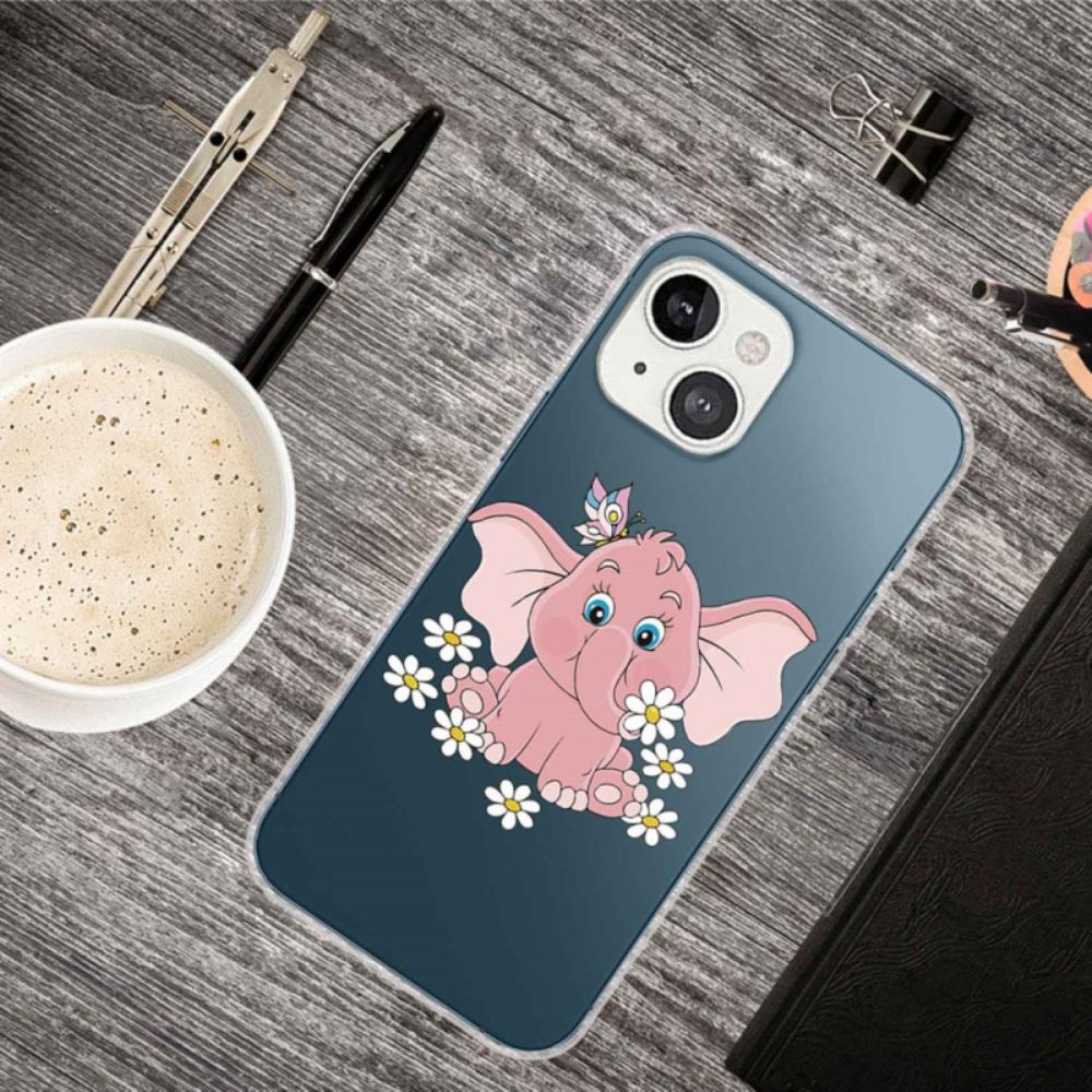 Hoesje voor iPhone 14 Plus Roze Olifant Transparant