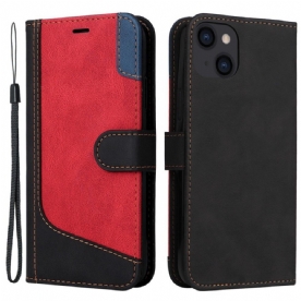 Leren Hoesje voor iPhone 14 Plus Driekleur Met Riem