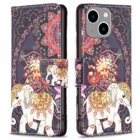 Leren Hoesje voor iPhone 14 Plus Tribale Olifant