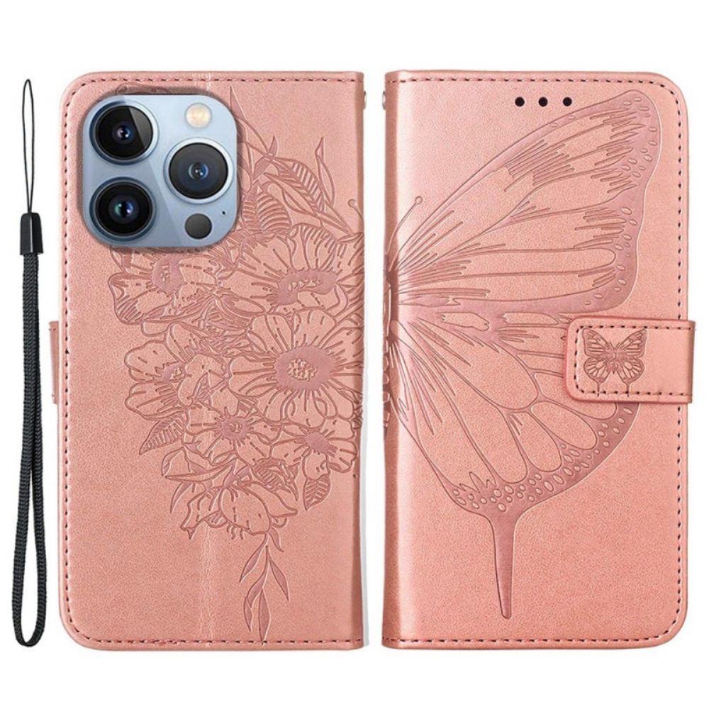 Leren Hoesje voor iPhone 14 Plus Vlinderontwerp