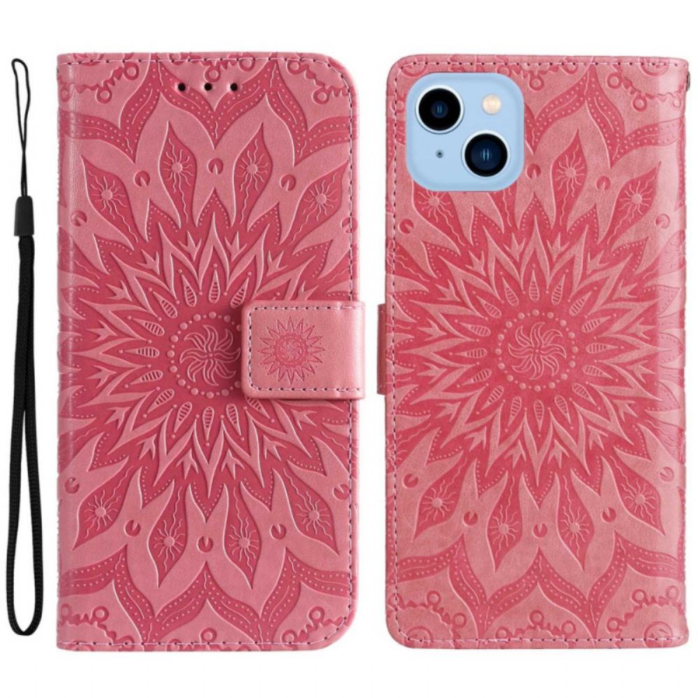 Leren Hoesje voor iPhone 14 Plus Zonnebloem