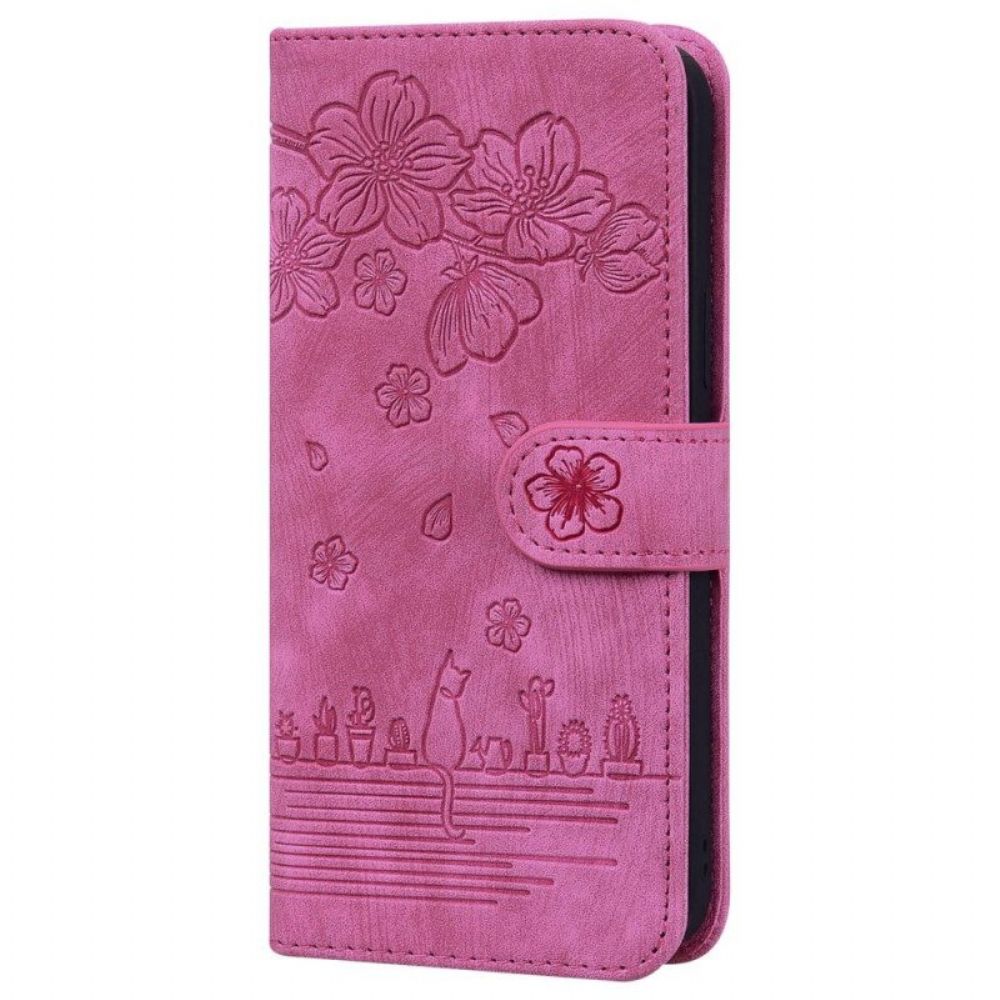 Folio-hoesje voor Xiaomi 12 / 12X Met Ketting Bloemen String Kat