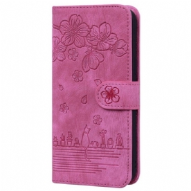 Folio-hoesje voor Xiaomi 12 / 12X Met Ketting Bloemen String Kat