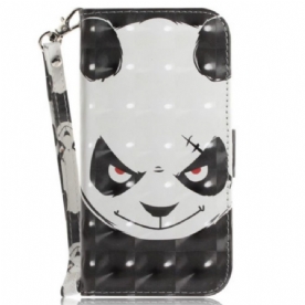 Leren Hoesje voor Xiaomi 12 / 12X Met Ketting Boze Panda Met Lanyard