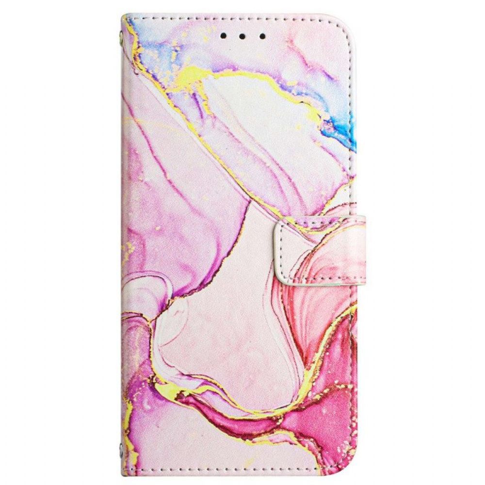 Leren Hoesje voor Xiaomi 12 / 12X Met Ketting Marmer Strippen