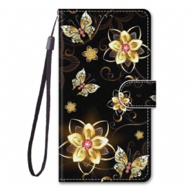 Leren Hoesje voor Xiaomi 12 / 12X Met Ketting Strakke Bloemen