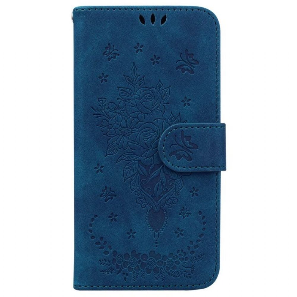 Leren Hoesje voor Xiaomi 12 / 12X Met Ketting Strappy Rozen En Vlinders