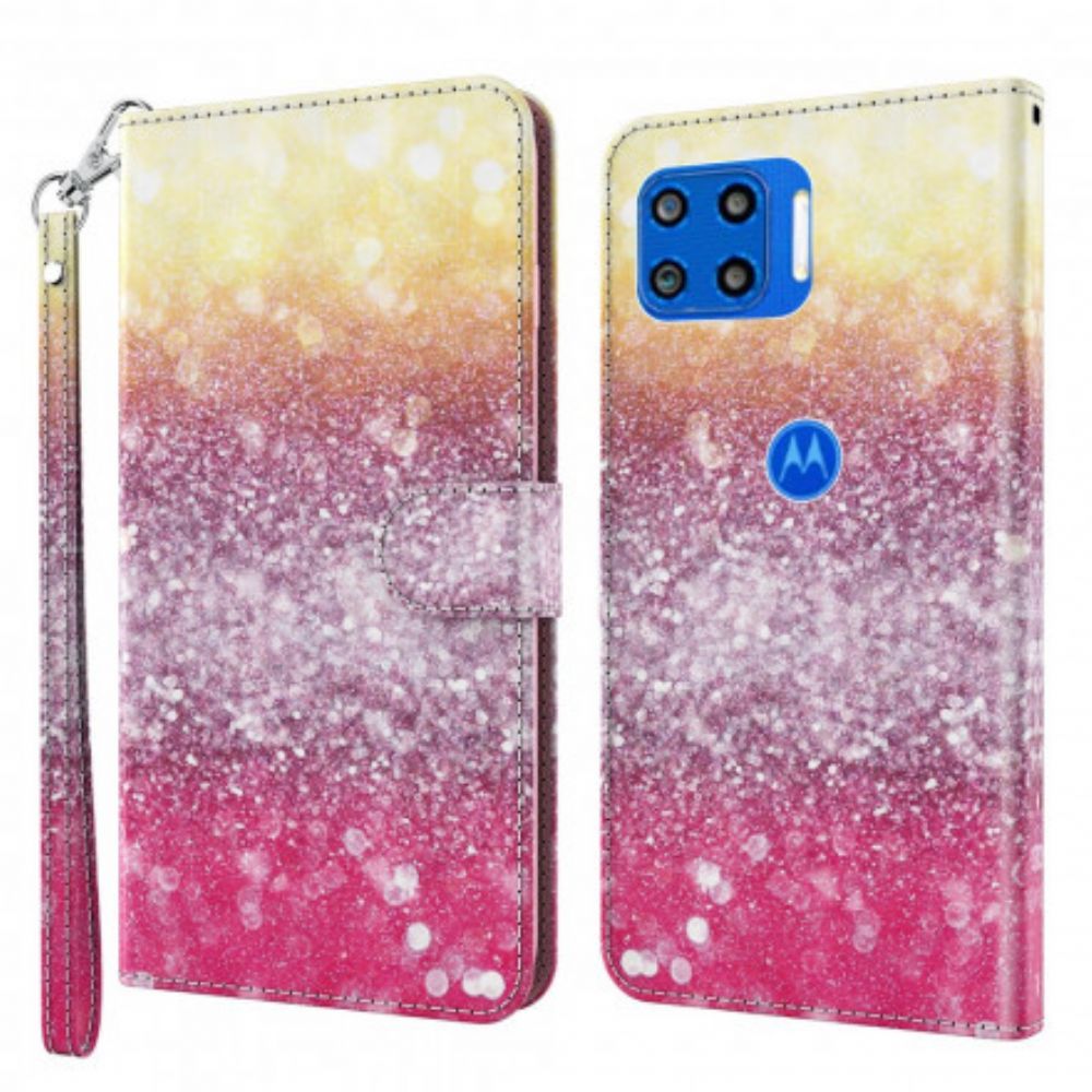 Folio-hoesje voor Moto G 5G Plus Magenta Glitterverloop