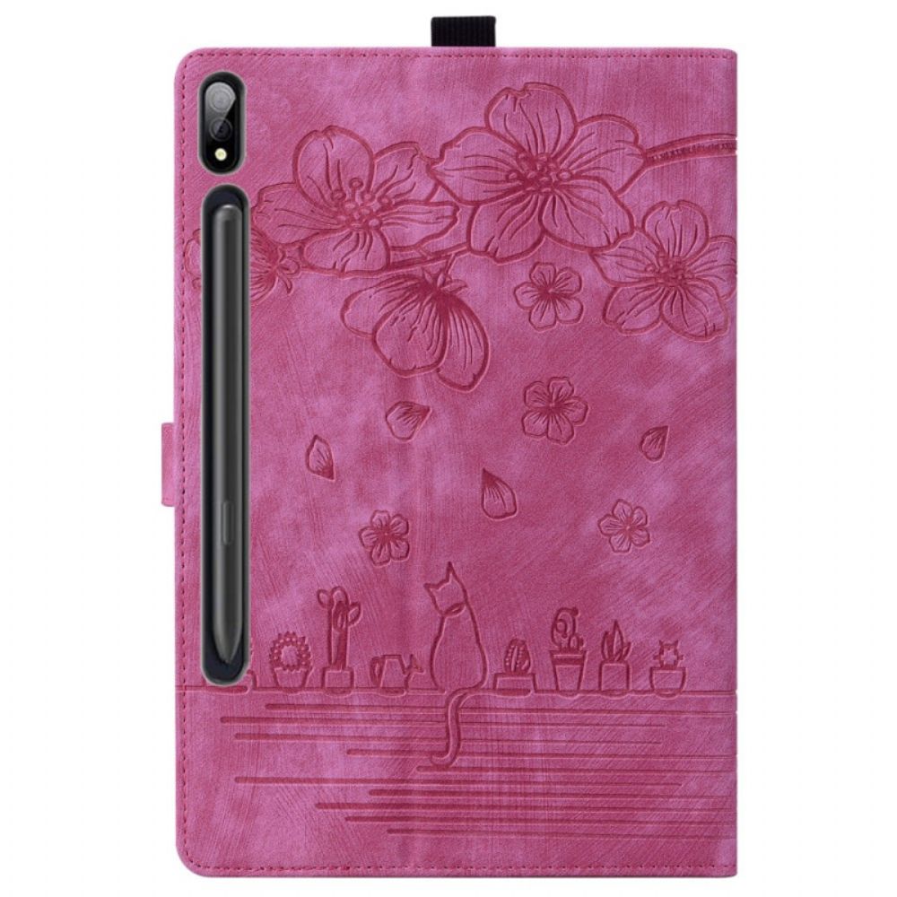 Cover Samsung Galaxy Tab S9 Ultra Bloemen- En Kattenpatronen Bescherming Hoesje