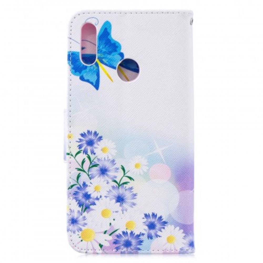 Flip Case voor Huawei Y7 2019 Geschilderde Vlinders En Bloemen