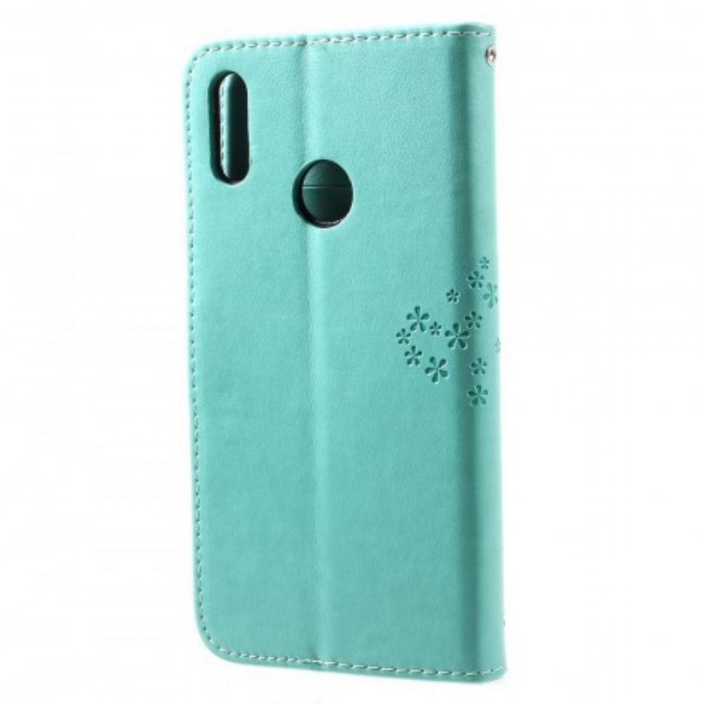 Flip Case voor Huawei Y7 2019 Met Ketting Boom En Uilen Met Bandjes