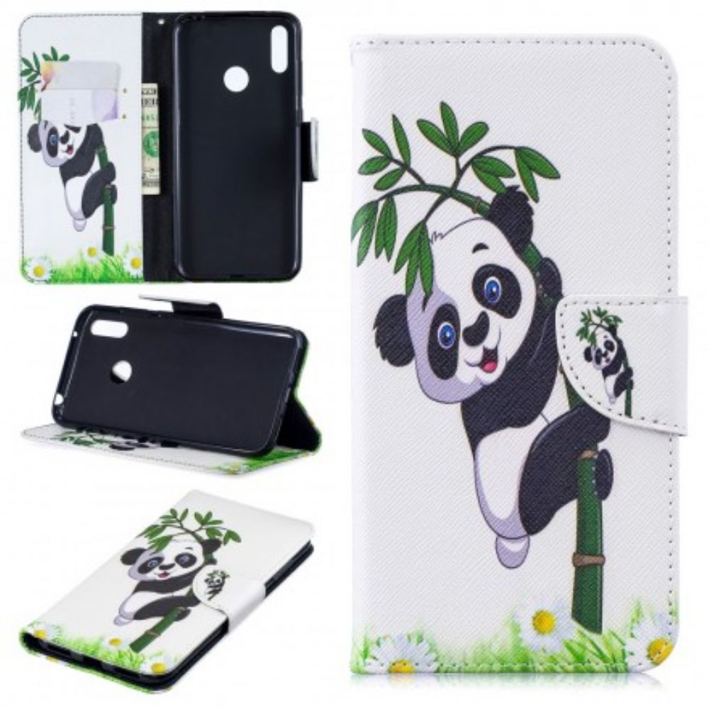 Folio-hoesje voor Huawei Y7 2019 Panda Op Bamboe