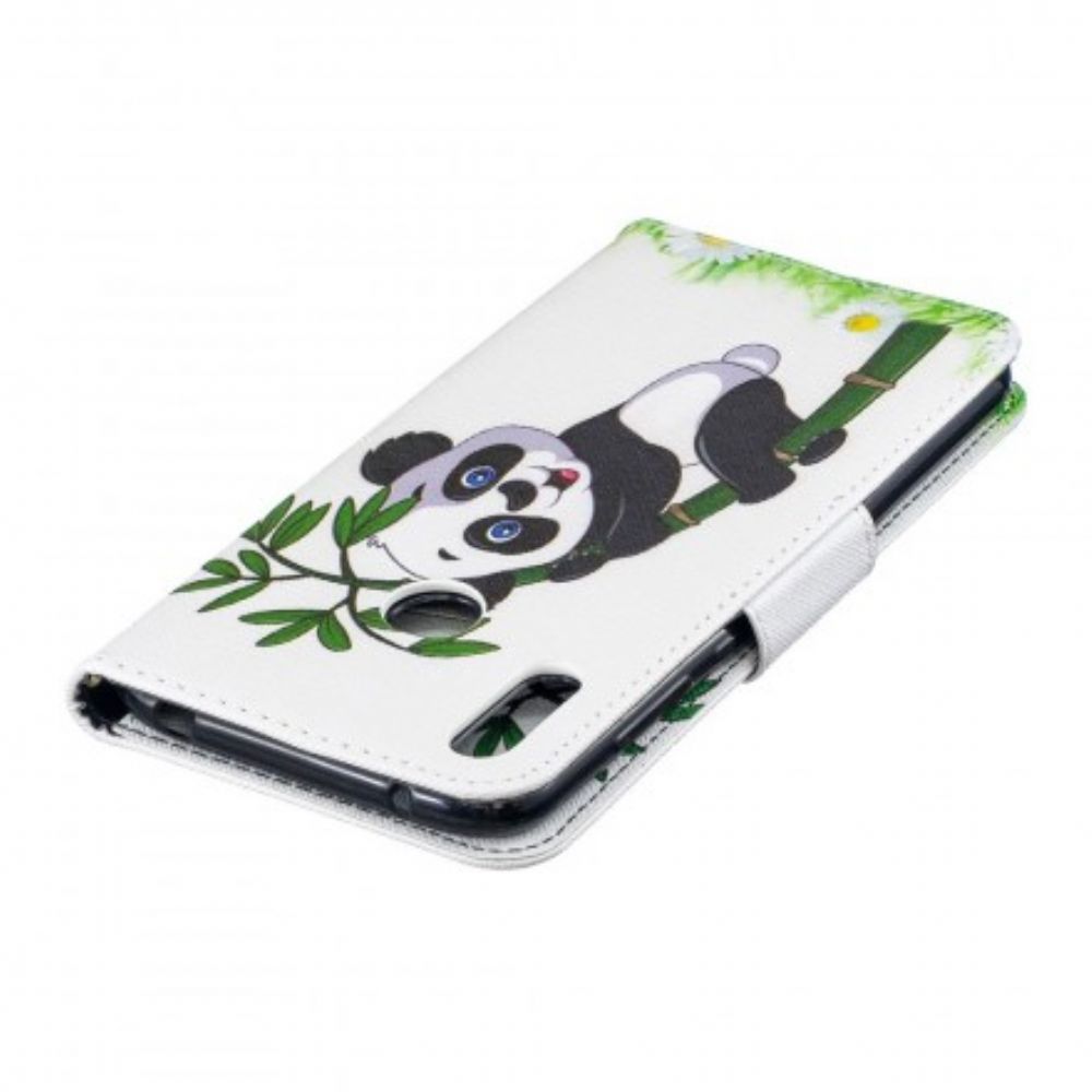 Folio-hoesje voor Huawei Y7 2019 Panda Op Bamboe