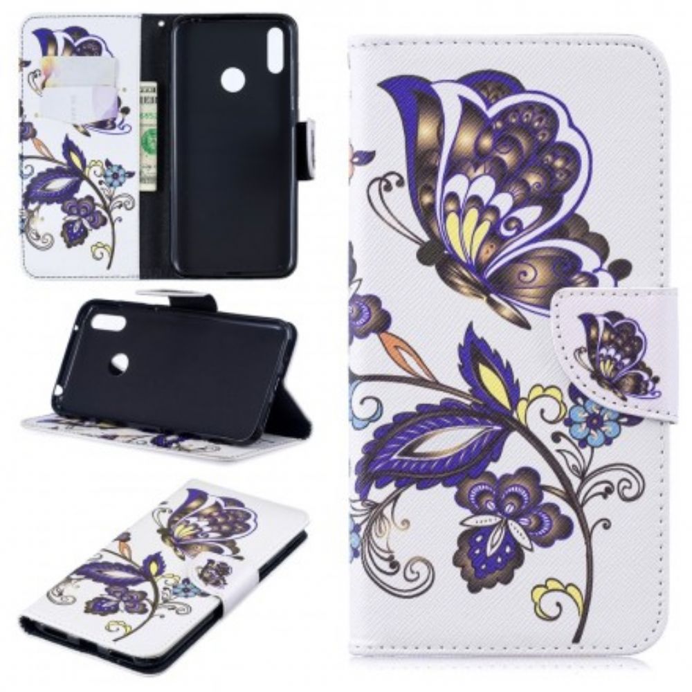 Leren Hoesje voor Huawei Y7 2019 Vlinder Tatoeage