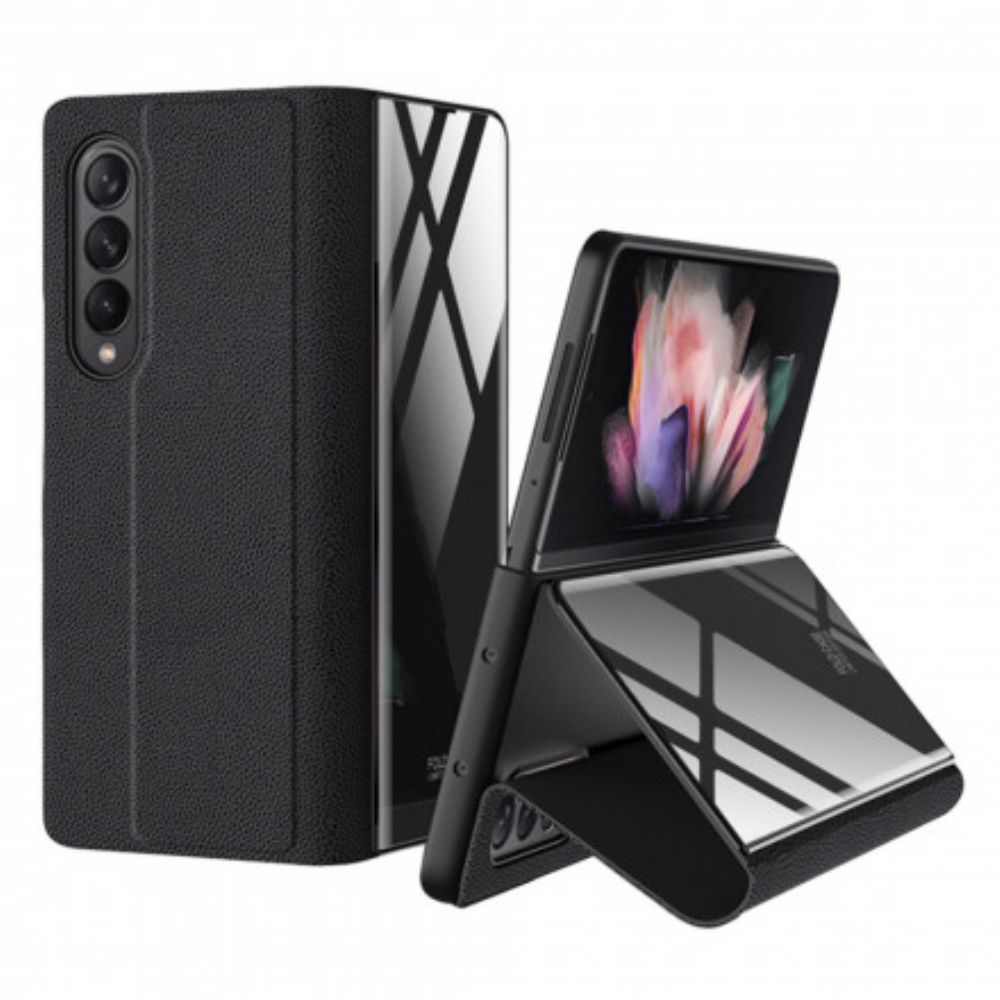 Bescherming Hoesje voor Samsung Galaxy Z Fold 3 5G Folio-hoesje Gehard Glas En Kunstleer